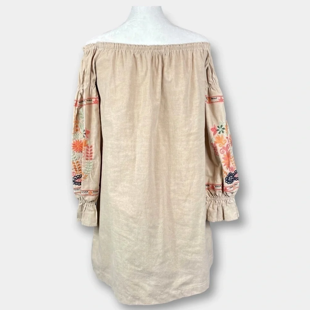 The Impeccable Pig Embroidery Top Off Shoulder Dress Tunic Long Sleeve Size M